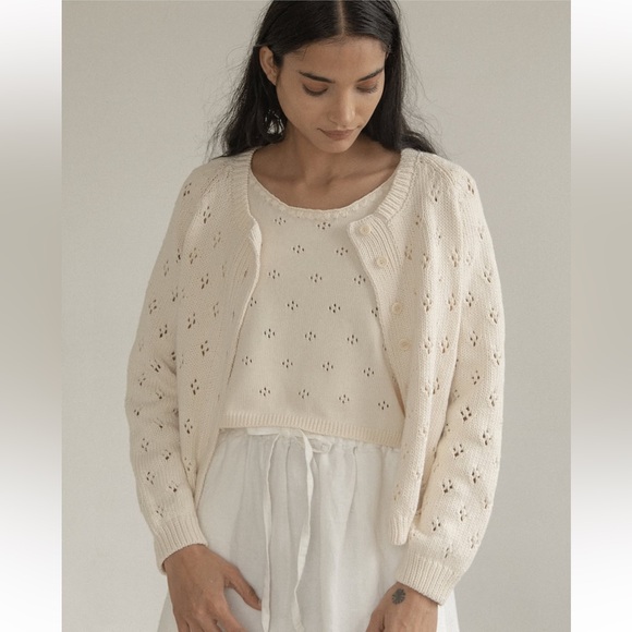 Gillian Stevens Mabel Pointelle Cardigan in Cream SMALL FLAW - Picture 5 of 15